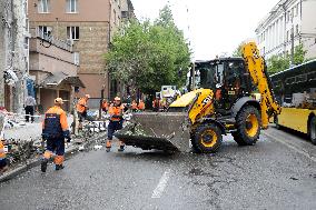 Impact of Russian overnight attack in Shevchenkivskyi district of Kyiv